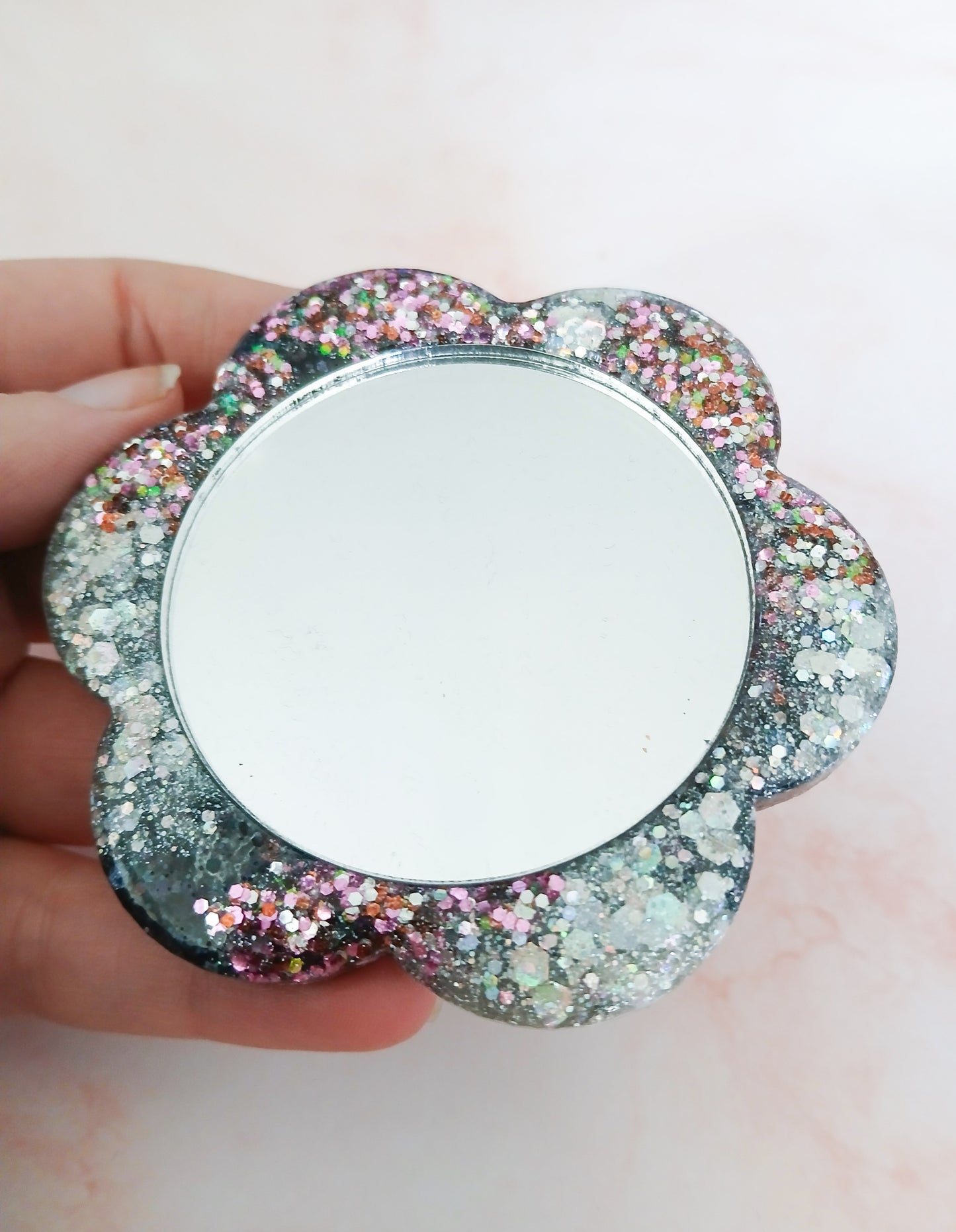 Glitter Flower Pocket Mirror