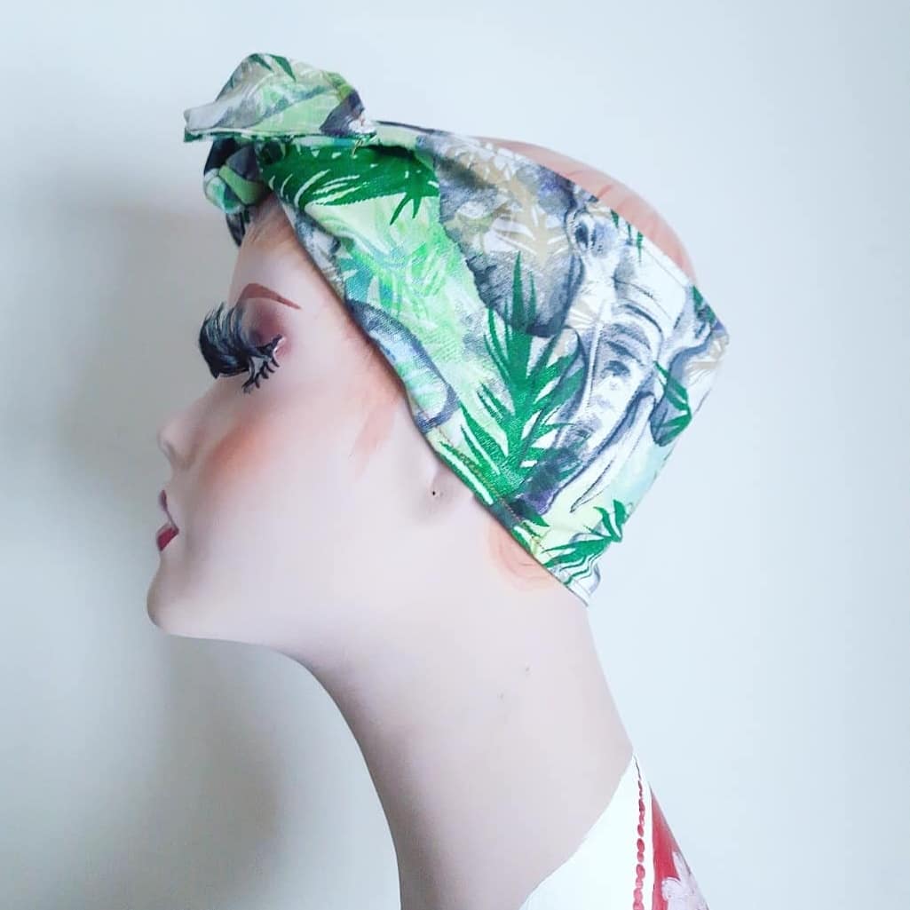 Elephant Jungle Print Vintage Inspired Wide Headscarf