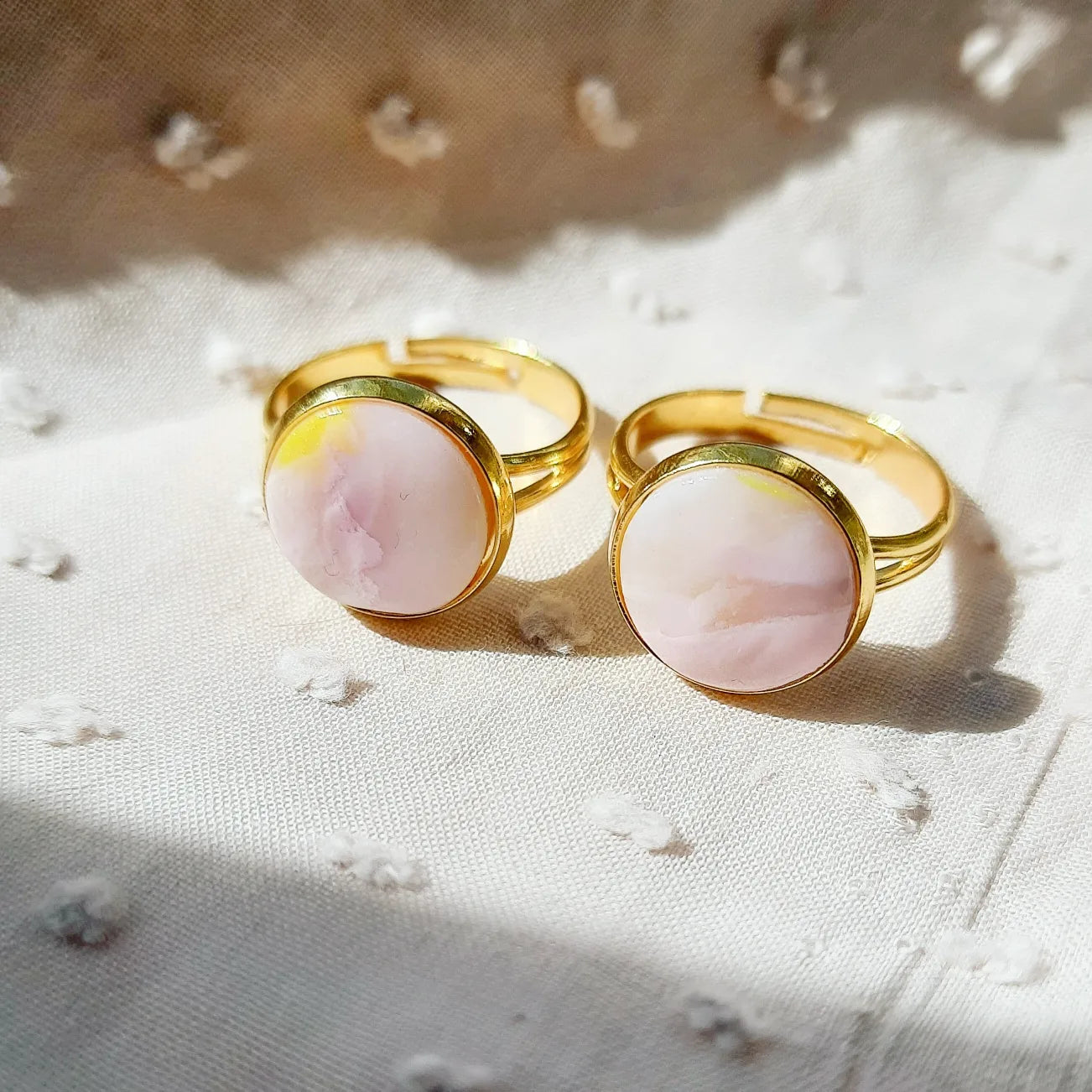 Spring Blush Marble Terrezo Stone Effect Polymer Clay Ring - Gold