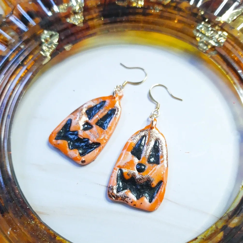 Jack o'Lantern Orange Marble Earrings