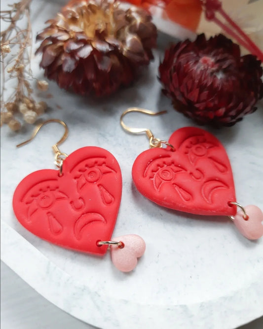 Crying Heart in Red Clay Earrings