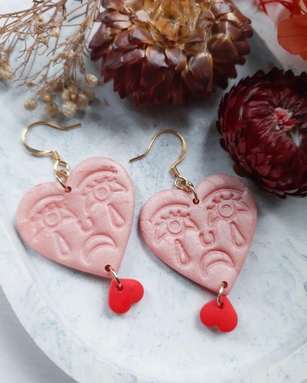Crying Heart in Pink Clay Earrings