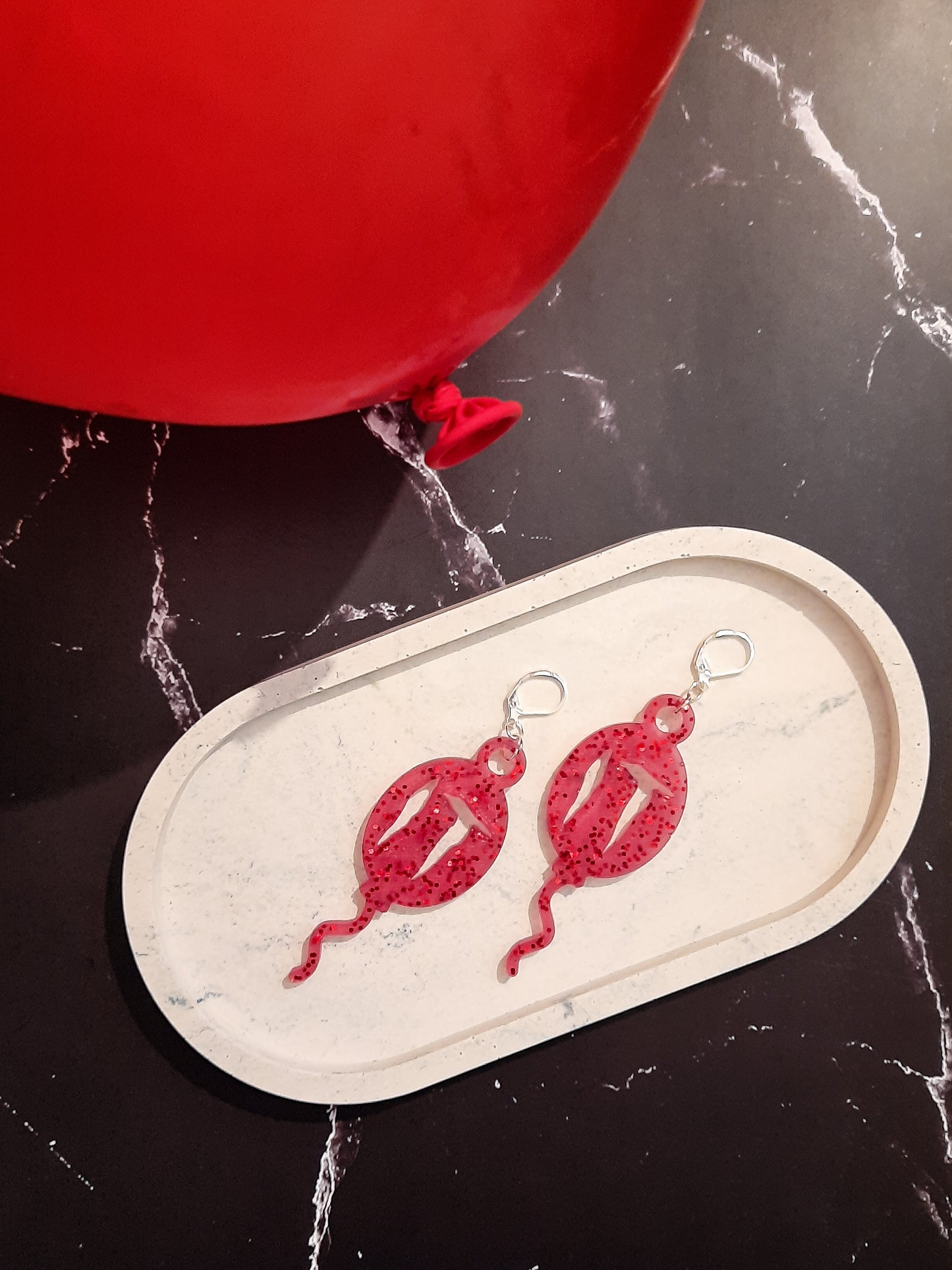 Red Horror Balloon Resin Earrings