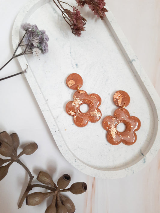 Pumpkin Spice Daisy Polymer Clay Earrings