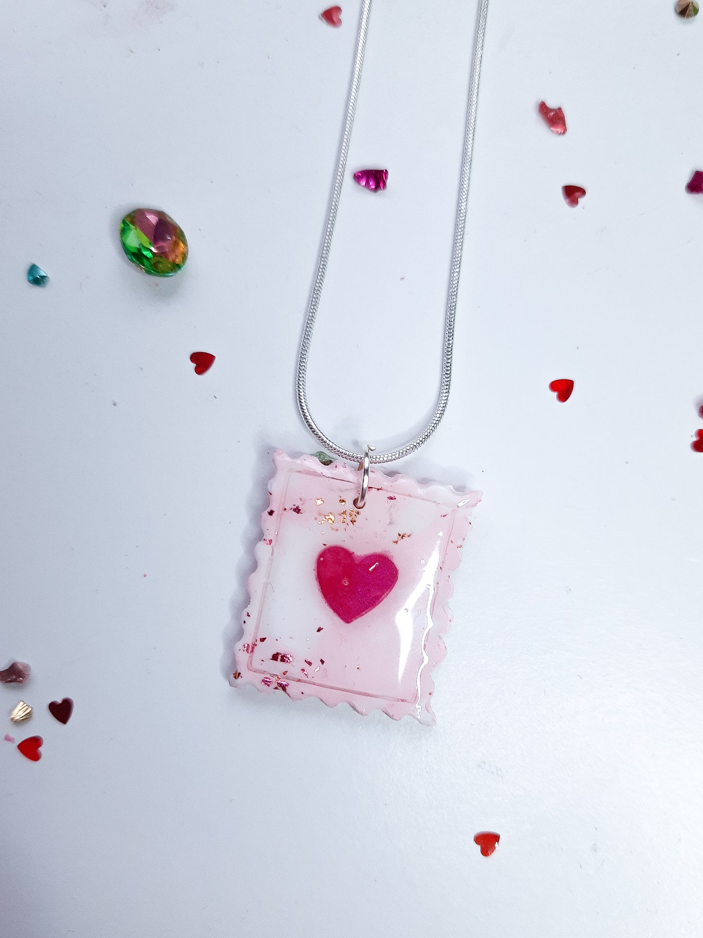 Love Stamp Polymer Clay Resin Necklace