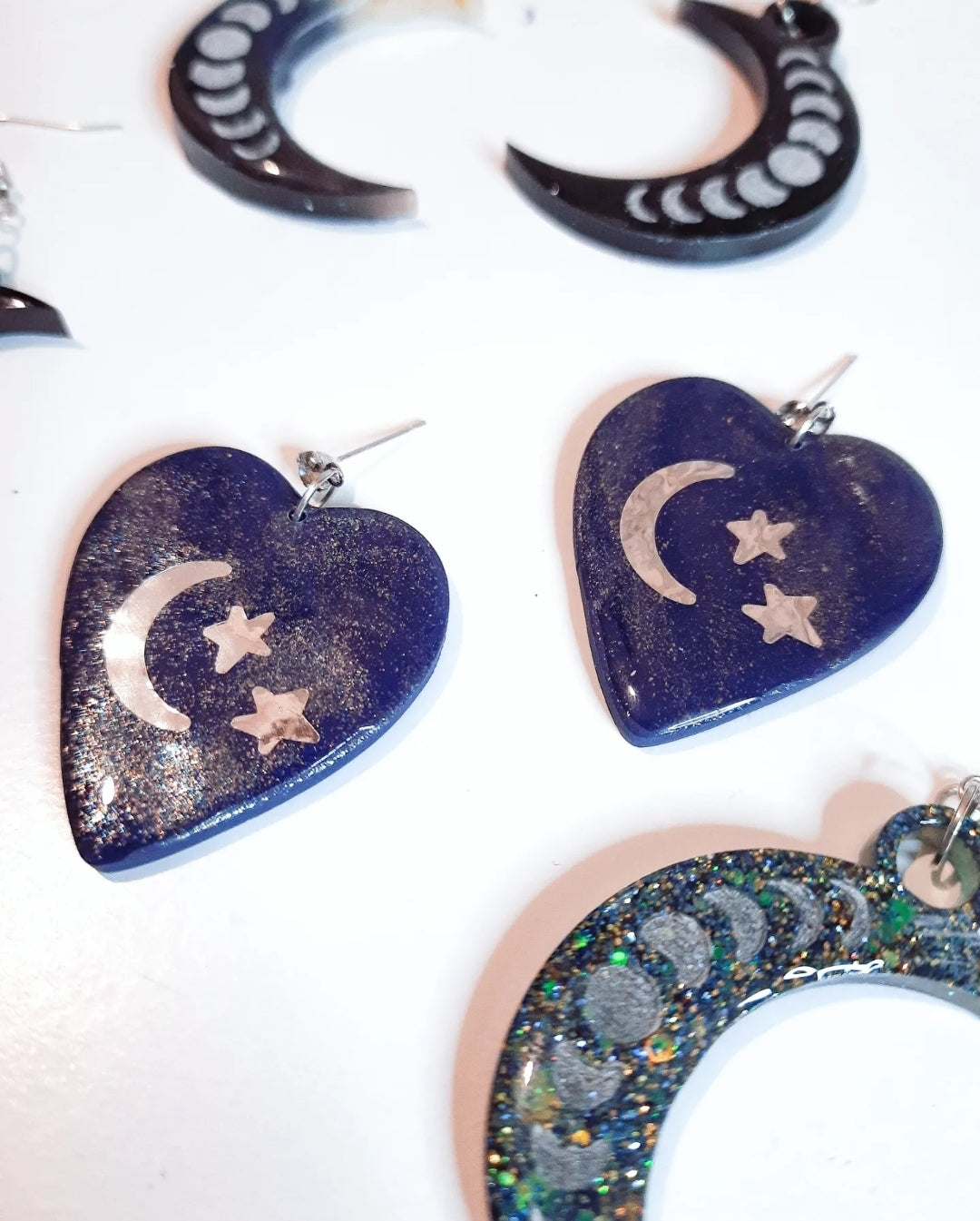 Celeste Crescent Moon Celestial Heart Earrings