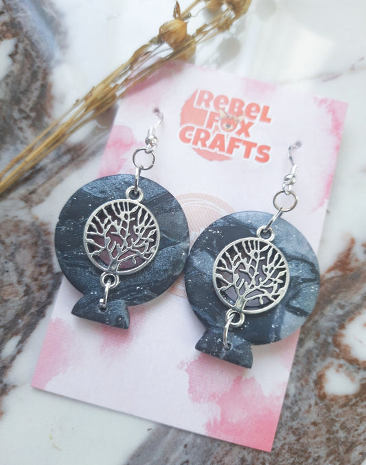 Fantasy Tree of Life Marle Polymer Clay Earrings