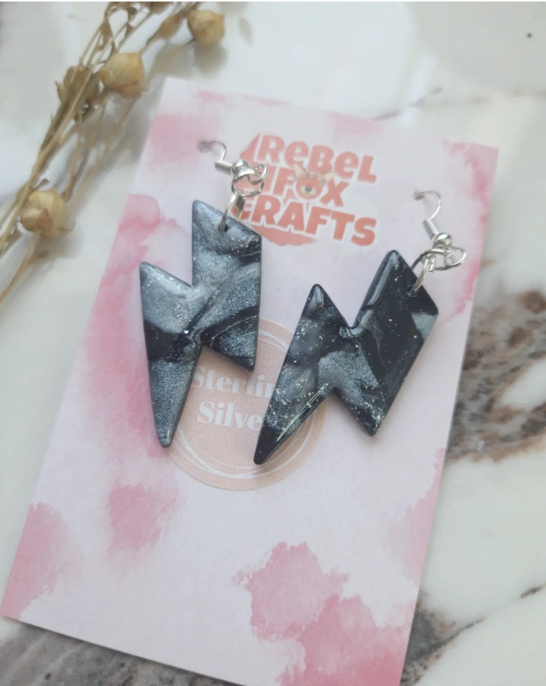Ziggy Marble Lightning Bolts Polymer Clay Earrings