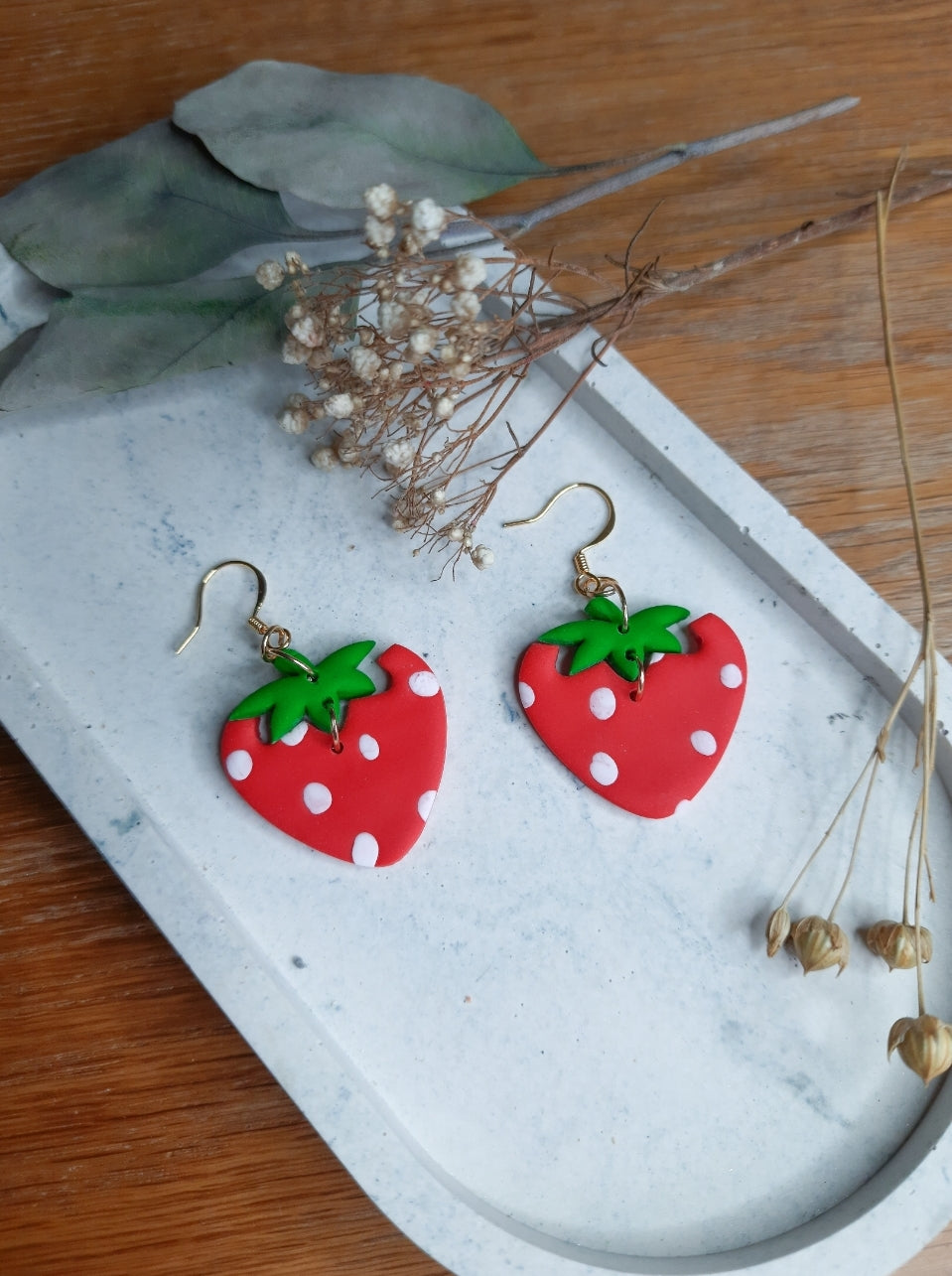 Strawberry Dot Polymer Clay Earrings