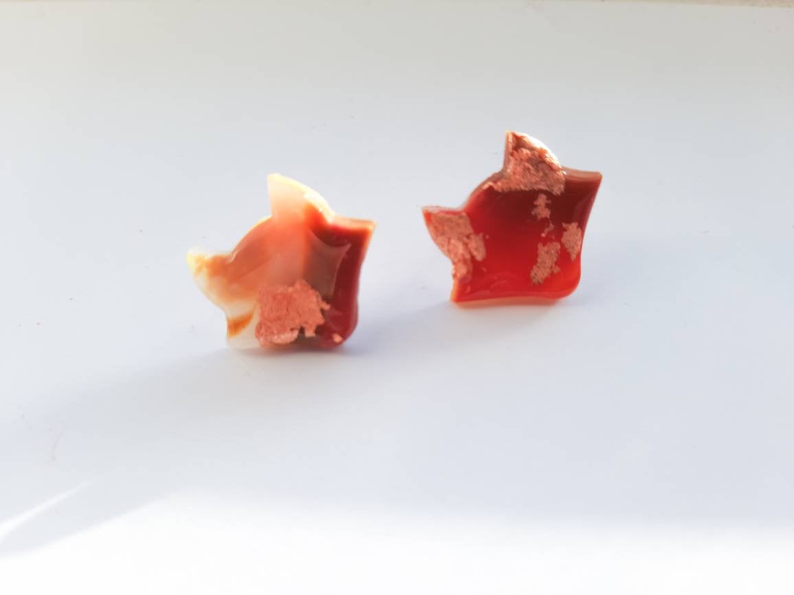 Rebel Fox Stud Earrings - Polymer Clay Resin Marble Gold Leaf Novelty
